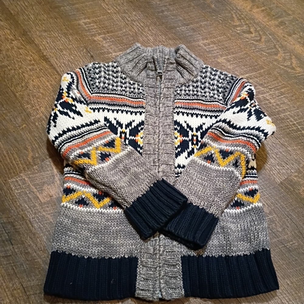 Old Navy Boys 4T Zip Up Sweater - Gray, Navy, Yellow